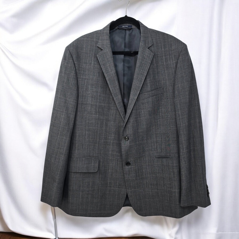 VTG Lands' End Wool Blazer Sutton Traditional Fit‎ Gray Plaid Mens 46 Reg Formal